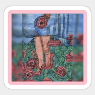 Young Woman among Poppies Sticker